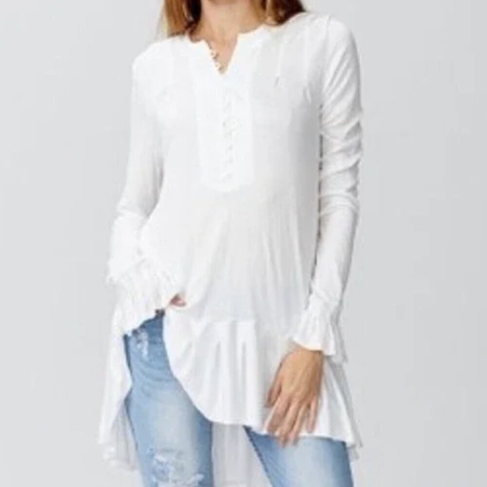 Free People Your Girl Button-Front Tunic Top Dress In Ivory Size XS, Bohemian - Picture 1 of 7